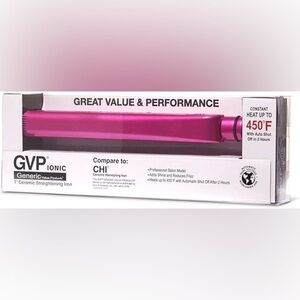 Generic Value Products Hot Pink Ceramic 1" Flat Iron, Dual Voltage Auto Shut Off